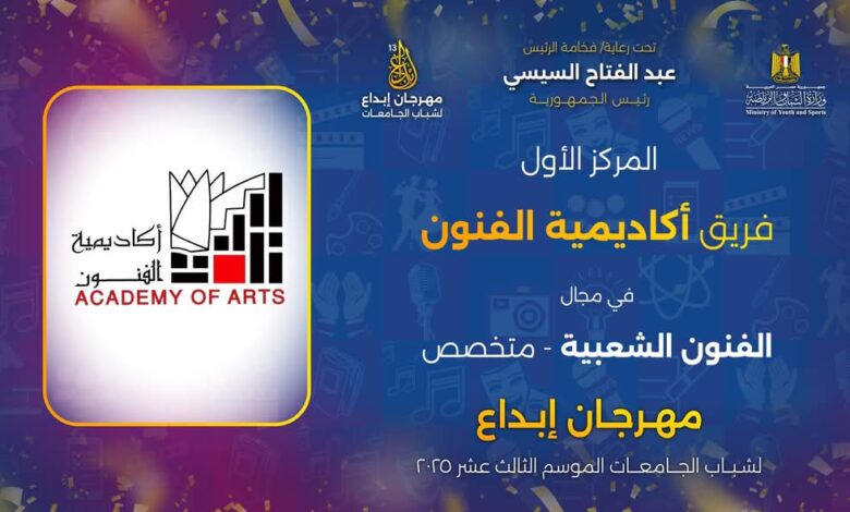 أكاديمية الفنون تحصد درع التميز في “إبداع 13” للعام السادس على التوالي وتؤكد ريادتها بـ45 جائزة متنوعة أكاديمية الفنون تحصد درع التميز في “إبداع 13” للعام السادس على التوالي وتؤكد ريادتها بـ45 جائزة متنوعة