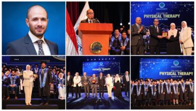 جامعة مصر للعلوم والتكنولوجيا تحتفل بتخرج الدفعة 22 من كلية العلاج الطبيعي بحضور قيادات الجامعة
