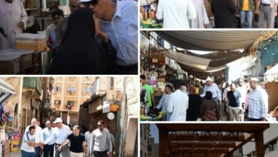محافظ أسوان فى جولة ميدانية . ويوجه بإقامة محلات خلف مسجد المطار بشكل حضارى ونقل الباعة الجائلين
