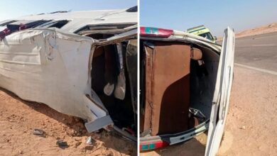 إصابة 13 شخصاً في حادث انقلاب ميكروباص على صحراوي إدفو
